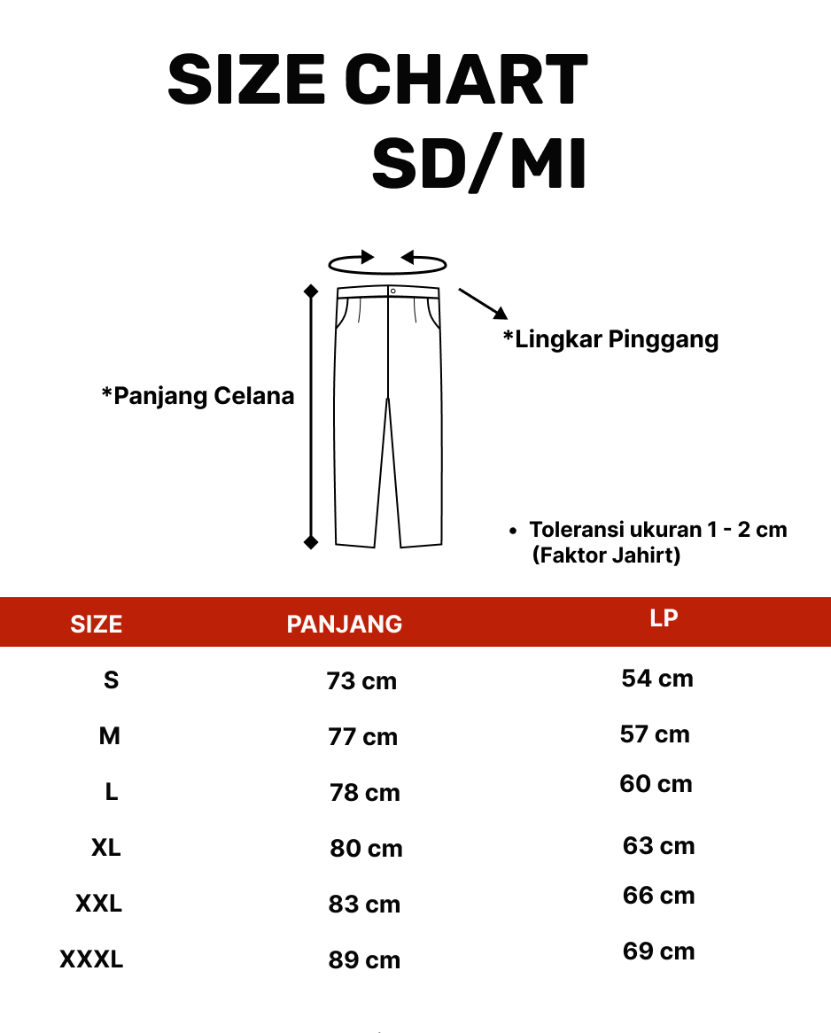 Size Celana SD