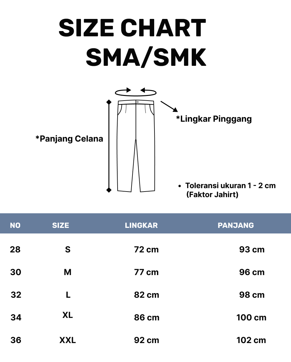 Size Celana SMA